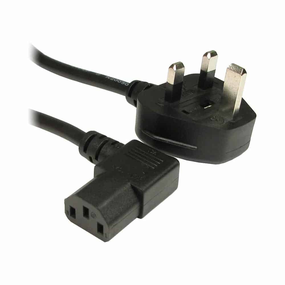 (image for) Right Angle 1.8m UK Mains Power Cord/Cable - Black